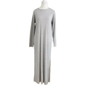 NWT TAVIN ELBISE HEATHER GREY RIBBED KNIT LONG SLEEVE MAXI DRESS - 2XL